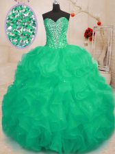 Hot Sale Organza Sleeveless Floor Length Quinceanera Gown and Beading and Ruffles