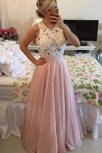  Scoop Chiffon Sleeveless Floor Length Dress for Prom and Lace