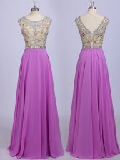 Hot Selling Scoop Sleeveless Zipper Prom Dresses Lilac Chiffon