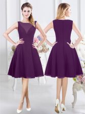 Designer Sleeveless Knee Length Ruching Zipper Quinceanera Court Dresses with Purple