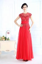Luxury Scoop Floor Length Column/Sheath Sleeveless Coral Red Prom Evening Gown Zipper