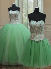  Three Piece Floor Length Quince Ball Gowns Sweetheart Sleeveless Lace Up