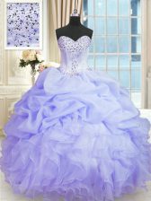 Enchanting Lavender Lace Up Sweet 16 Quinceanera Dress Beading and Ruffles Sleeveless Floor Length