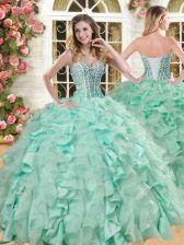  Apple Green Ball Gowns Organza and Taffeta Sweetheart Sleeveless Beading and Ruffles Floor Length Lace Up Quinceanera Dresses