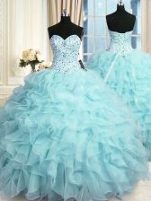 Admirable Sweetheart Sleeveless Organza Vestidos de Quinceanera Beading and Ruffles Lace Up