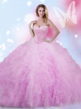 Exceptional Lilac Sweetheart Neckline Beading and Ruffles Quinceanera Gown Sleeveless Lace Up