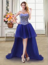 Latest Royal Blue Homecoming Dress Prom and Party with Beading Sweetheart Sleeveless Lace Up