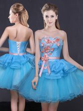 Sophisticated Blue Homecoming Dress Prom and Party with Hand Made Flower Strapless Sleeveless Lace Up