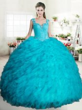 Attractive Straps Sleeveless Tulle Sweet 16 Dress Beading and Ruffles Zipper