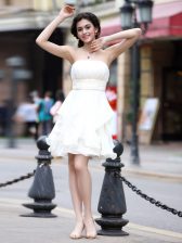 Dazzling Sleeveless Chiffon Knee Length Zipper Evening Dress in White with Beading