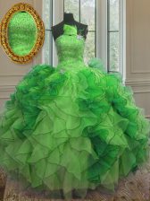  Beading and Ruffles Quinceanera Gowns Green Lace Up Sleeveless Floor Length