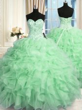 Fantastic Sweetheart Sleeveless Organza Quinceanera Gown Beading and Ruffles Lace Up