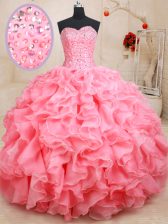 Comfortable Sleeveless Beading and Ruffles Lace Up Ball Gown Prom Dress