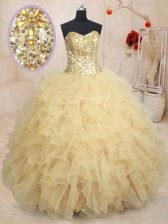 Edgy Sweetheart Sleeveless Organza Quinceanera Gowns Beading and Ruffles and Sequins Lace Up