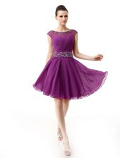 Attractive Scoop Cap Sleeves Side Zipper Mini Length Beading and Ruffles Dress for Prom