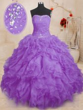  Lavender Sleeveless Beading and Ruffles and Ruching Floor Length Sweet 16 Quinceanera Dress