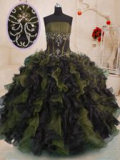 Captivating Multi-color Ball Gowns Organza Strapless Sleeveless Beading and Ruffles Floor Length Lace Up Ball Gown Prom Dress