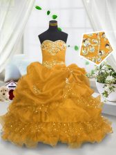 Trendy Sleeveless Beading and Ruffled Layers and Pick Ups Lace Up Little Girls Pageant Gowns