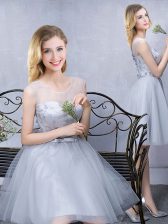 On Sale Scoop Sleeveless Tulle Quinceanera Dama Dress Lace and Appliques and Belt Lace Up