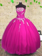 Gorgeous Strapless Sleeveless Lace Up Ball Gown Prom Dress Fuchsia Tulle