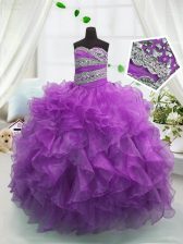  Floor Length Ball Gowns Sleeveless Purple Little Girls Pageant Dress Wholesale Lace Up