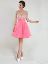  Pink Sweetheart Neckline Beading Dress for Prom Sleeveless Lace Up