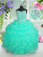 Beauteous Organza Sleeveless Floor Length Little Girls Pageant Dress Wholesale and Beading and Ruffles and Pick Ups