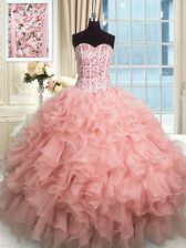 Free and Easy Rose Pink Sleeveless Beading and Ruffles Floor Length 15th Birthday Dress