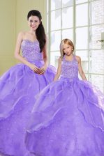 Delicate Floor Length Lace Up Quinceanera Gown Lavender for Military Ball and Sweet 16 and Quinceanera with Beading