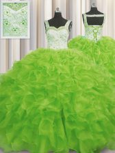  Straps Sleeveless Lace Up Sweet 16 Quinceanera Dress Yellow Green Organza