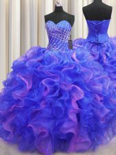  Multi-color Sweet 16 Dress Military Ball and Sweet 16 and Quinceanera with Beading and Ruffles Sweetheart Sleeveless Lace Up