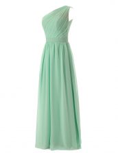 Stunning One Shoulder Apple Green Sleeveless Floor Length Ruffles Zipper Prom Dresses