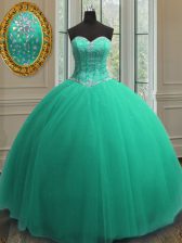 Admirable Sequins Floor Length Turquoise Quinceanera Dresses Sweetheart Sleeveless Lace Up