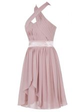 Classical Pink Sweetheart Backless Ruching Dress for Prom Sleeveless