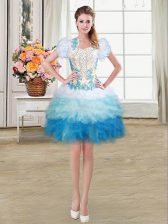  Multi-color Organza Lace Up Sweetheart Sleeveless Mini Length Prom Dresses Beading and Appliques and Ruffles
