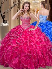  Floor Length Ball Gowns Sleeveless Hot Pink Ball Gown Prom Dress Lace Up