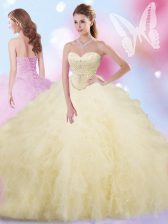 Elegant Tulle Sleeveless Floor Length Quinceanera Gowns and Beading and Ruffles