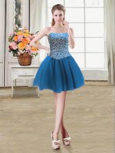 Luxurious Mini Length Lace Up Teal for Prom and Party with Beading
