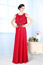 Hot Sale Scoop Satin Sleeveless Floor Length Prom Party Dress and Beading