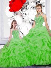 Straps Sleeveless Lace Up Floor Length Beading and Ruffles and Pick Ups 15 Quinceanera Dress