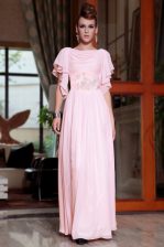  Pink Cap Sleeves Beading and Ruching Ankle Length Prom Dress