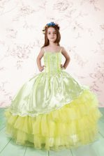  Sleeveless Lace and Ruffled Layers Lace Up Little Girl Pageant Gowns