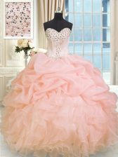  Sweetheart Sleeveless Lace Up Ball Gown Prom Dress Baby Pink Organza