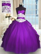 High End Taffeta Sleeveless Floor Length Vestidos de Quinceanera and Beading and Lace and Ruching and Pick Ups