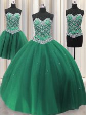 Simple Three Piece Green Sweetheart Neckline Beading and Ruffles Quinceanera Gown Sleeveless Lace Up