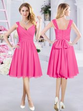Graceful Straps Sleeveless Zipper Dama Dress for Quinceanera Hot Pink Chiffon