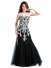 Column/Sheath Dress for Prom Black Sweetheart Tulle Sleeveless Floor Length Zipper