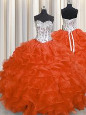 Noble Floor Length Red Quinceanera Gown Sweetheart Sleeveless Lace Up