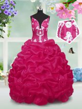 Gorgeous V-neck Sleeveless Taffeta Pageant Gowns For Girls Beading and Pick Ups Lace Up