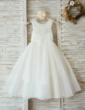 Admirable Scoop White Zipper Flower Girl Dresses for Less Lace Sleeveless Floor Length